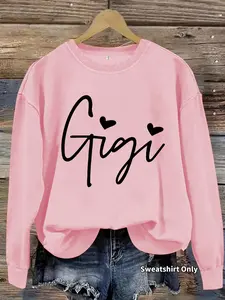 Women's Gigi Print Crew Neck Fitted Sweatshirt, Casual Long Sleeve Pullover for Fall & Winter, Women's Clothes for Daily Wear, Hoodie