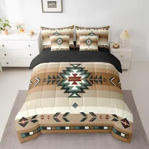 Southwest Native Design 7 Piece Bedding Set,Southwestern Geometric 7 Piece Bedding Set,Includes Comforter,Sheet Set,Pillowcases & Pillow Covers Beige, Boho Bed Set, Decorative Bedding Set
