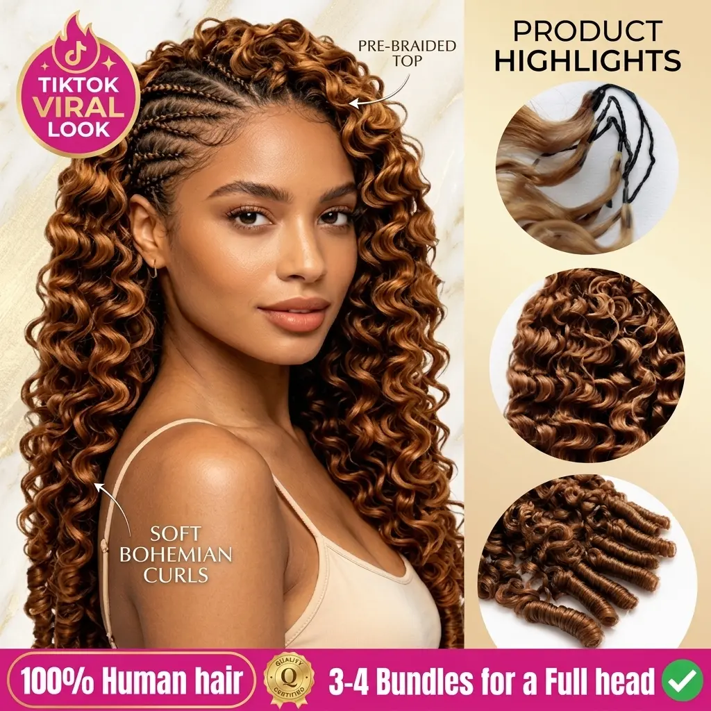 LWIGS #30 Color Burmese Curly Feather Crochet Hair Extension Human Hair For Miracle Knots Boho Braids Knotless Hair Extensions 50 Strands/ Bundle