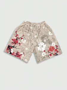 Jesus Cross shorts men's plum blossom shorts unisex Christian print cross 2026 summer beach shorts, European and American trendy casual shorts Y2K style