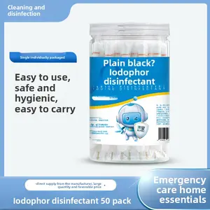 50 Iodine Swabs for Home Use, Disposable, Convenient and Hygienic, Double-Ended, Breakable, Baby Navel Cleaning and Disinfection Cotton Swabs