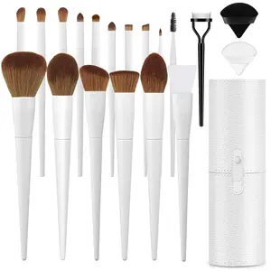 Makeup Brushes 20PCs Makeup Brush Set with Foundation Eyebrow Blending Concealer Blush Eyeshadow Contour Lash Powder Brush, Travel Make Up Brush Kit with Case & 2 Powder Puff - Baby Blue springtok