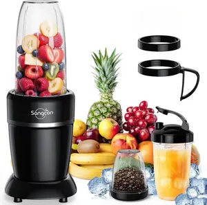 Sangcon 1000W Blender for Smoothies, Blenders for Kitchen with (3) Cups (2) Spout Covers (1) Storage Cap (1) To-Go Cap, Portable Blender for Shakes and Smoothies, Ice Crushing, Frozen Drinks, Spices