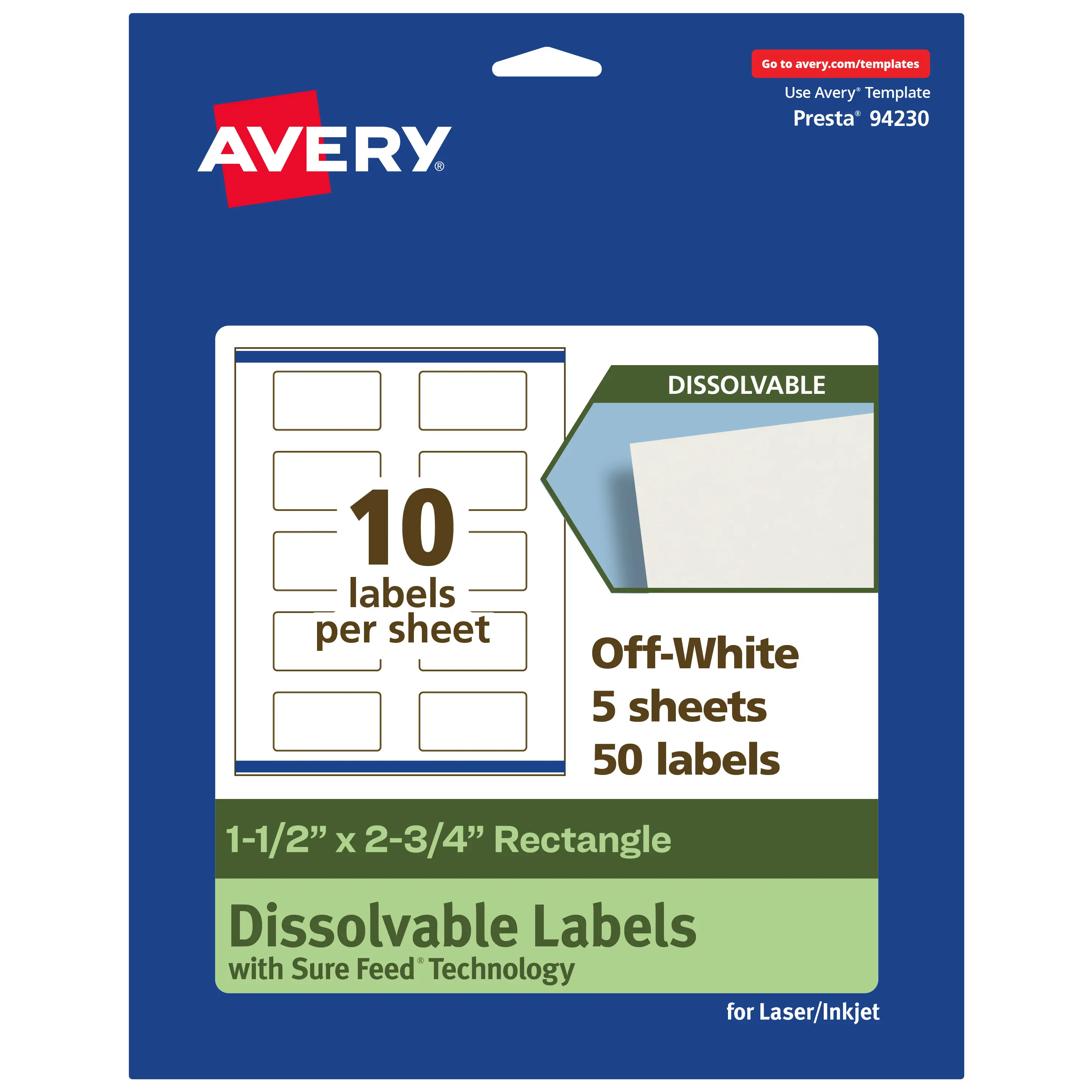 Avery Dissolvable Labels, 1.5" x 2.75" Rectangle