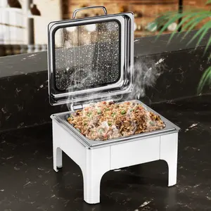 KSCOCINA 6QT White Chafing Dish for Buffet, Square Stainless Steel Food Warmer with Transparent Hydraulic Lid, 304 Food Pan for Parties & Events