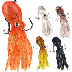 Octopus Swimbait Soft Fishing Lure with Skirt Tail, Lingcod Rockfish Jigs for Saltwater  Fishing, 5 count/Pack