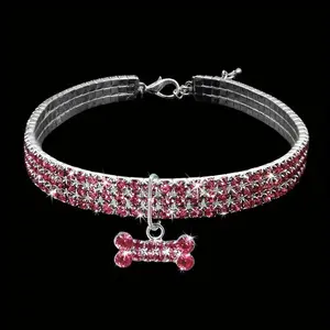 3 rows of rhinestone elastic necklace dog chain cat crystal collar pet supplies small dog jewelry, Pet dog rhinestone adjustable necklace Chihuahua Accessories