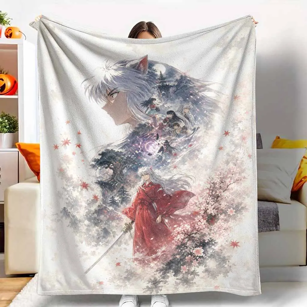 Fox Spirit Samurai Flannel Throw Blanket - Watercolor Art, Fantasy Theme, Anime & Manga Inspired, Flannel Fabric, Durable, Breathable, Wrinkle-Resistant, Plush Texture, Multi-Size, for Sofa/Bedroom, Gift for Fans