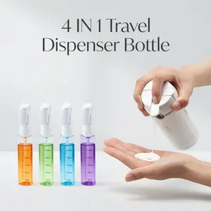 4-in-1 Travel Dispenser Bottle for Toiletries - Portable Cosmetic Shampoo Lotion Storage, Compact Plastic Container, Easy Press Smooth Flow, Wholesale