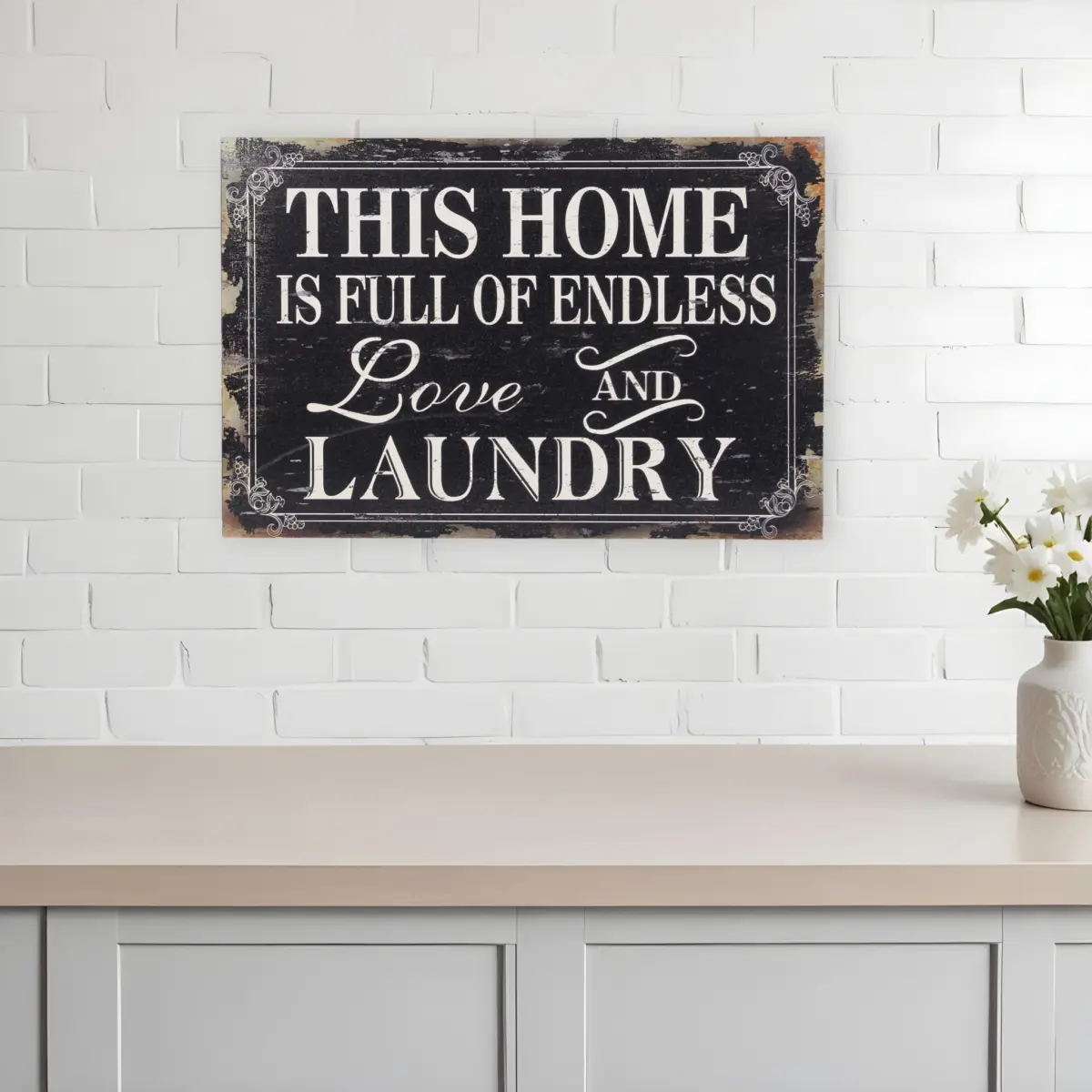 360 Stand Black & White "Endless Love & Laundry" Decorative Wood Wall Plaque Sign, 16x24 in Handmade Rustic Farmhouse Cottage Style Hanging Home Decor, Living Room Decor, Decorative Plaque, Rustic Farmhouse Design, Home Aesthetic, Vintage Plaque Decor