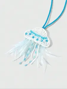 Blue Jellyfish Imitation Pearl Rhinestone Handmade Beaded Bag Charm, Keychain Decoration, All Seasons Fashion Accessory