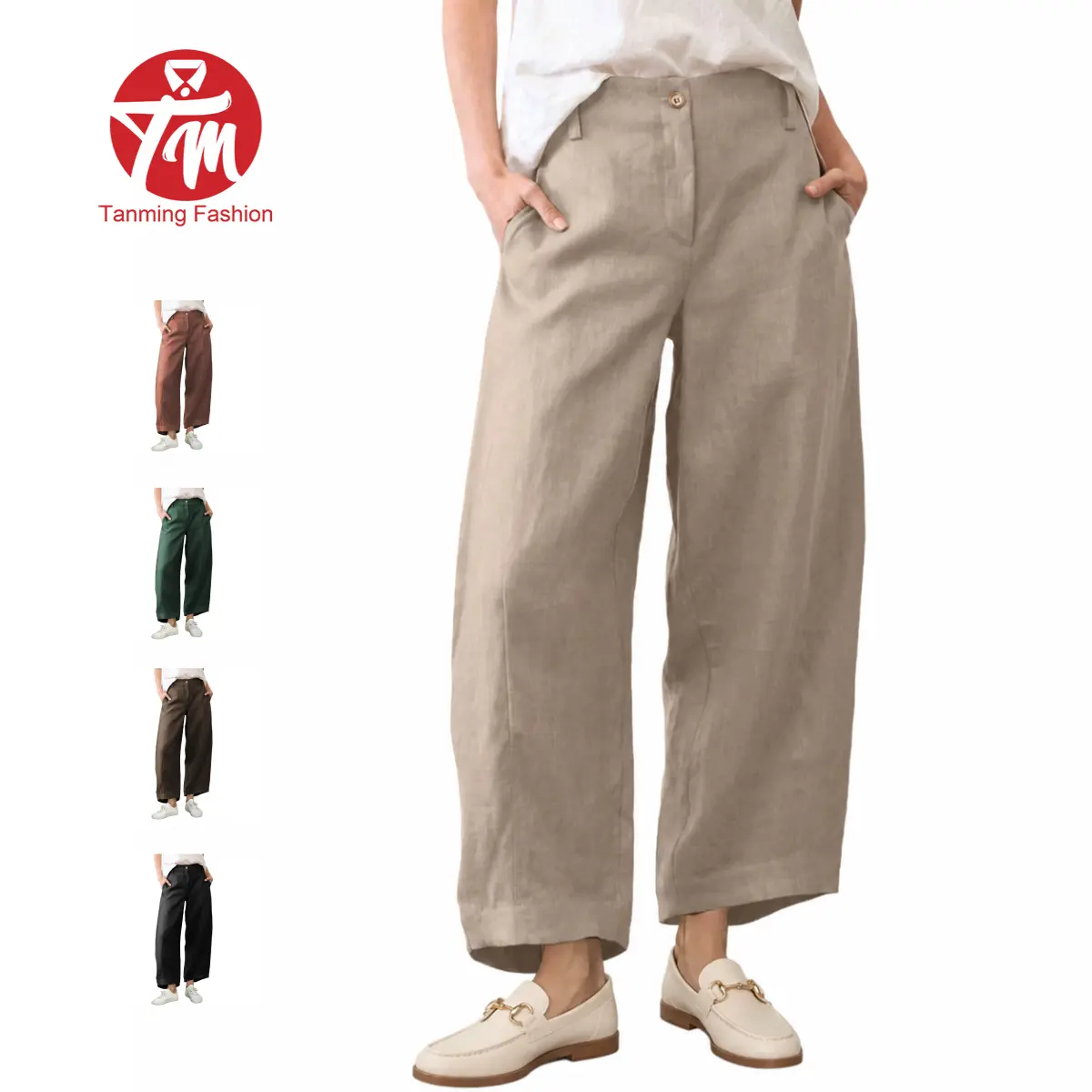 Tanming  Womens Linen Pants Casual Capri Baggy Wide Leg Trousers Palazzo Pants Beach Vacation Fall Outfits