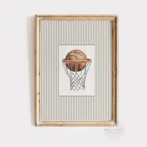 Sport Lover Gift, Vintage Style Basketball Hoop Illustration, Basketball Print, Office Decor, Nursery Art, Boys Room, Unframed