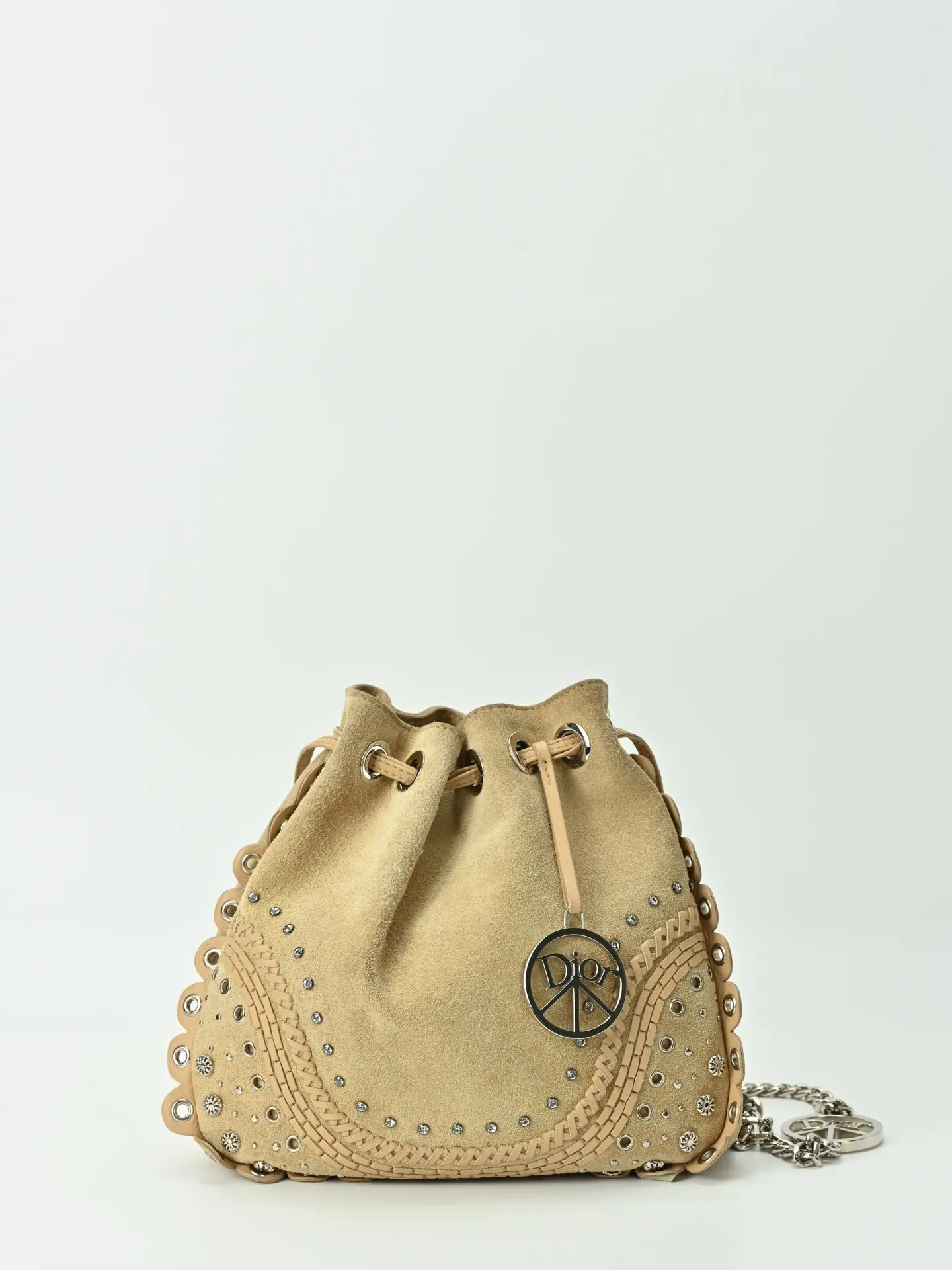 Pre-owned Dior Beige Suede Embellished Bucket Bag