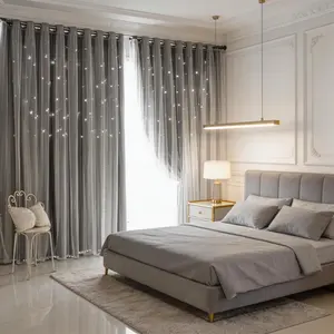 Hollow Star Cutouts Pink Grey Beige 52x84/95 Inch Thermal Insulated Privacy Protect Integrated Sheer Drapes for Bedroom and Living Room Grommet Style(Pink,Grey,Beige1 Panel,2Panel,W52 x L84inch)