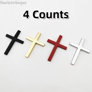 4PCS Christian Cross Car Sticker Set, Premium Waterproof Religious Decals, Durable Universal Auto Exterior Decor for Cars SUVs Motorcycles, Stylish Faith Inspired Vehicle Accessories in Silver Black Red Gold