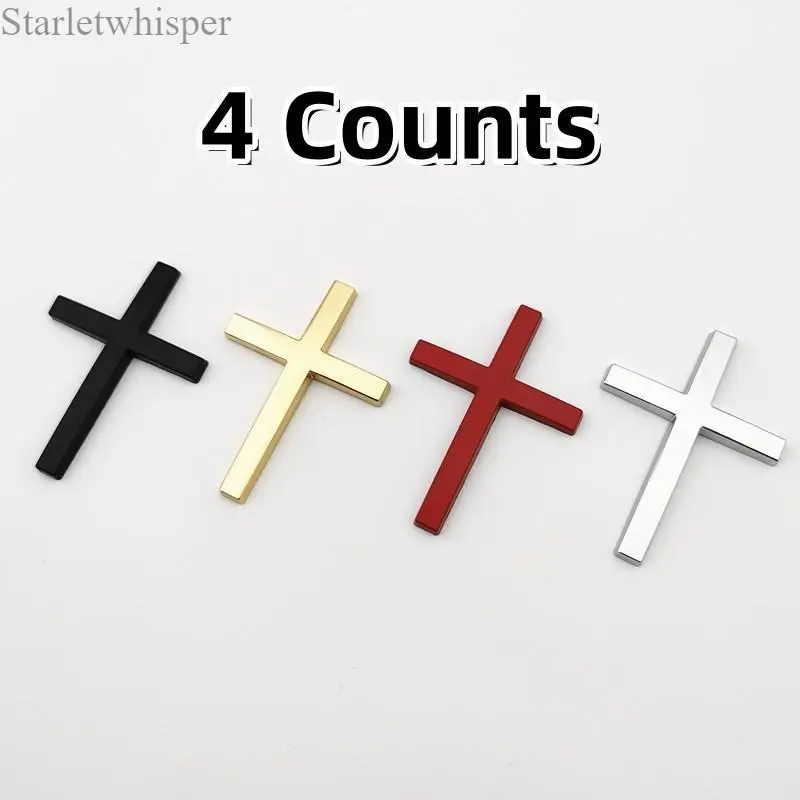 4PCS Christian Cross Car Sticker Set, Premium Waterproof Religious Decals, Durable Universal Auto Exterior Decor for Cars SUVs Motorcycles, Stylish Faith Inspired Vehicle Accessories in Silver Black Red Gold