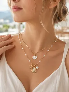 Elegant and luxurious design, 2-piece set beach shell starfish and pearl pendant. Ideal for daily commuting and beach vacations. Perfect as a must-have gift for Christmas, Halloween, summer, winter, Valentine's Day, New Year, suitable for ladies, gentleme