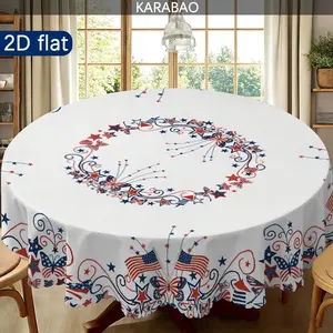 1pc American Flag Theme Round Tablecloth, Holiday Decoration Pattern, Indoor Outdoor Use, Picnic Accessory, Home Decor, Dining Setup