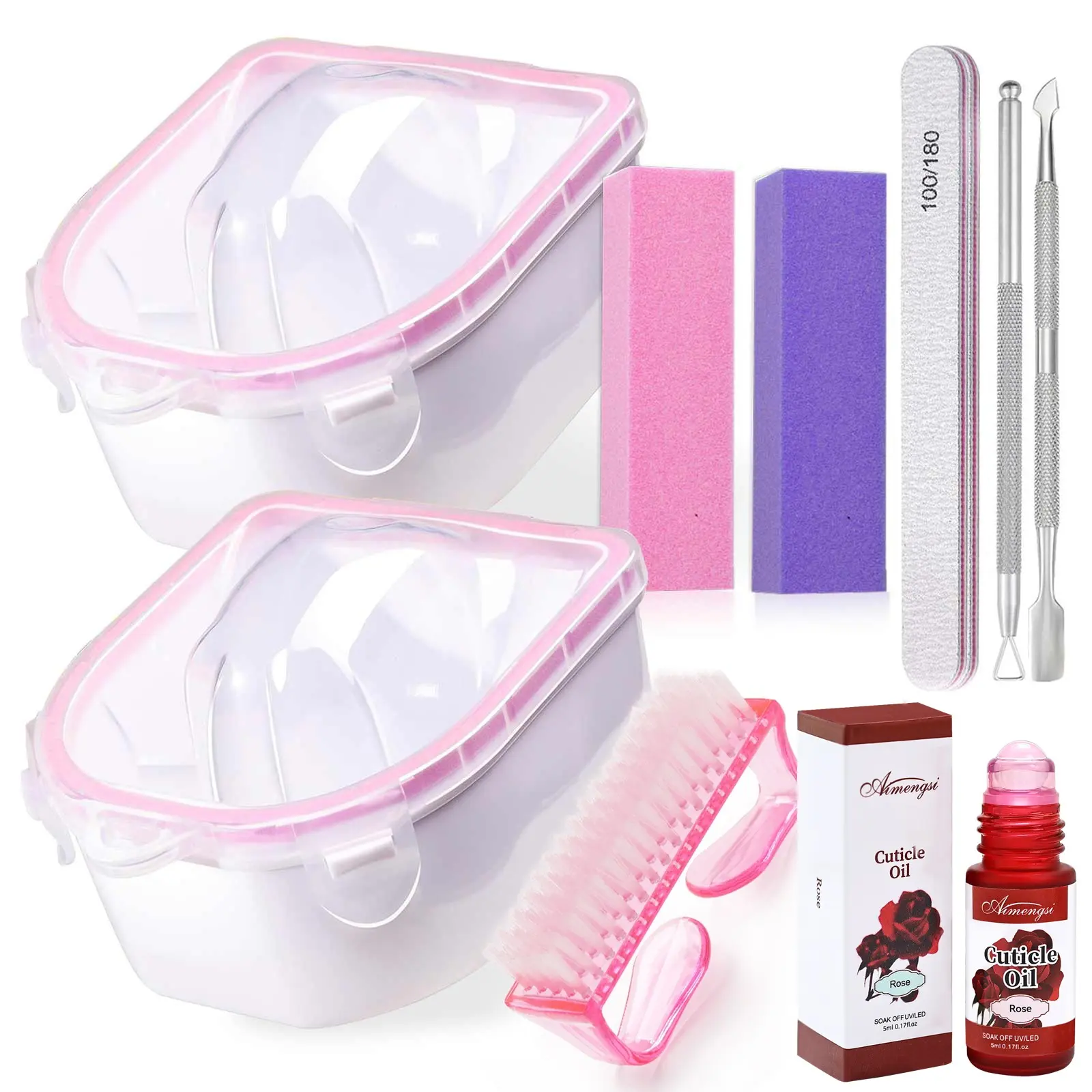 10Pcs Manicure Pedicure Set Nail Art Gentle Care Kit, Nail Care Products, Nail Soak Bowl Set with Dual-Layer Hand Bowls, Lavender/Rose Cuticle Oil, Nail Files, Cuticle Pusher & Nail Brush, Professional Nail Prep & Cuticle Remover Tools