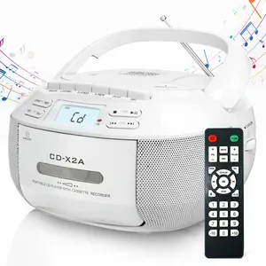 Greadio portable CD&Cassette Player Boombox with Bt,AM/FM radio,HiFi stereo subwoofer, remote,AUX/USB, AC/DC powered,tape recording, LCD display