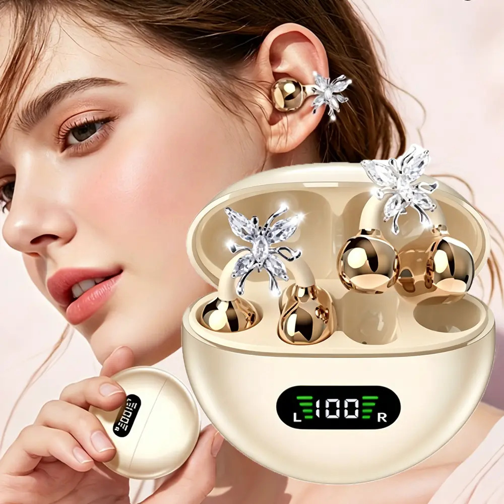 Wireless Bluetooth Clip-On Earbuds - Firmly Attached, Non-Slipping Audio Headphones for Cycling, Running - Not Water Resistant