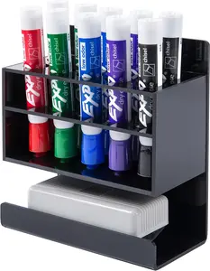 Dry Erase Marker Holder 10 Slots Whiteboard Marker Holder for Wall Dry Erase Eraser Holder Wall Mount Black