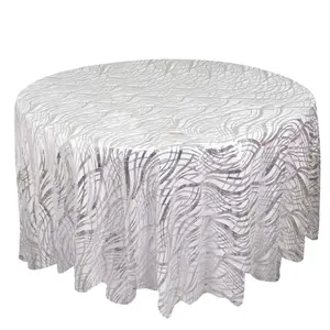 Sequin Mesh 120" Round Tablecloth Silver - Seamless Wave Embroidered Table Cover
