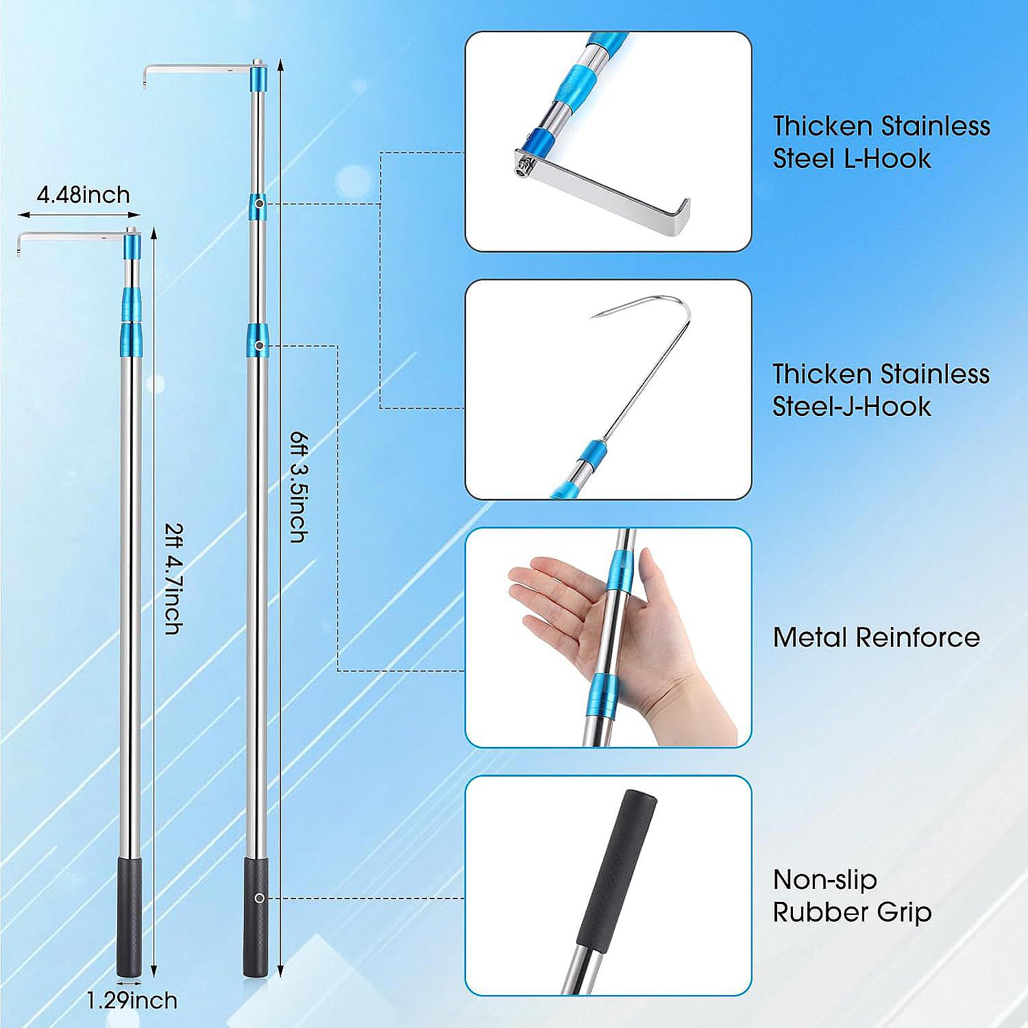 6.3 Ft Truck Cargo Grabber Reach Retriever Tool with Two Hooks, Pickup Truck Bed Heavy Duty Truck Accessories Telescoping Pole 6.3 Ft Truck Cargo Grabber Reach Retriever Tool with Two Hooks, Pickup Truck Bed Heavy Duty Truck Accessories Telescoping Pole