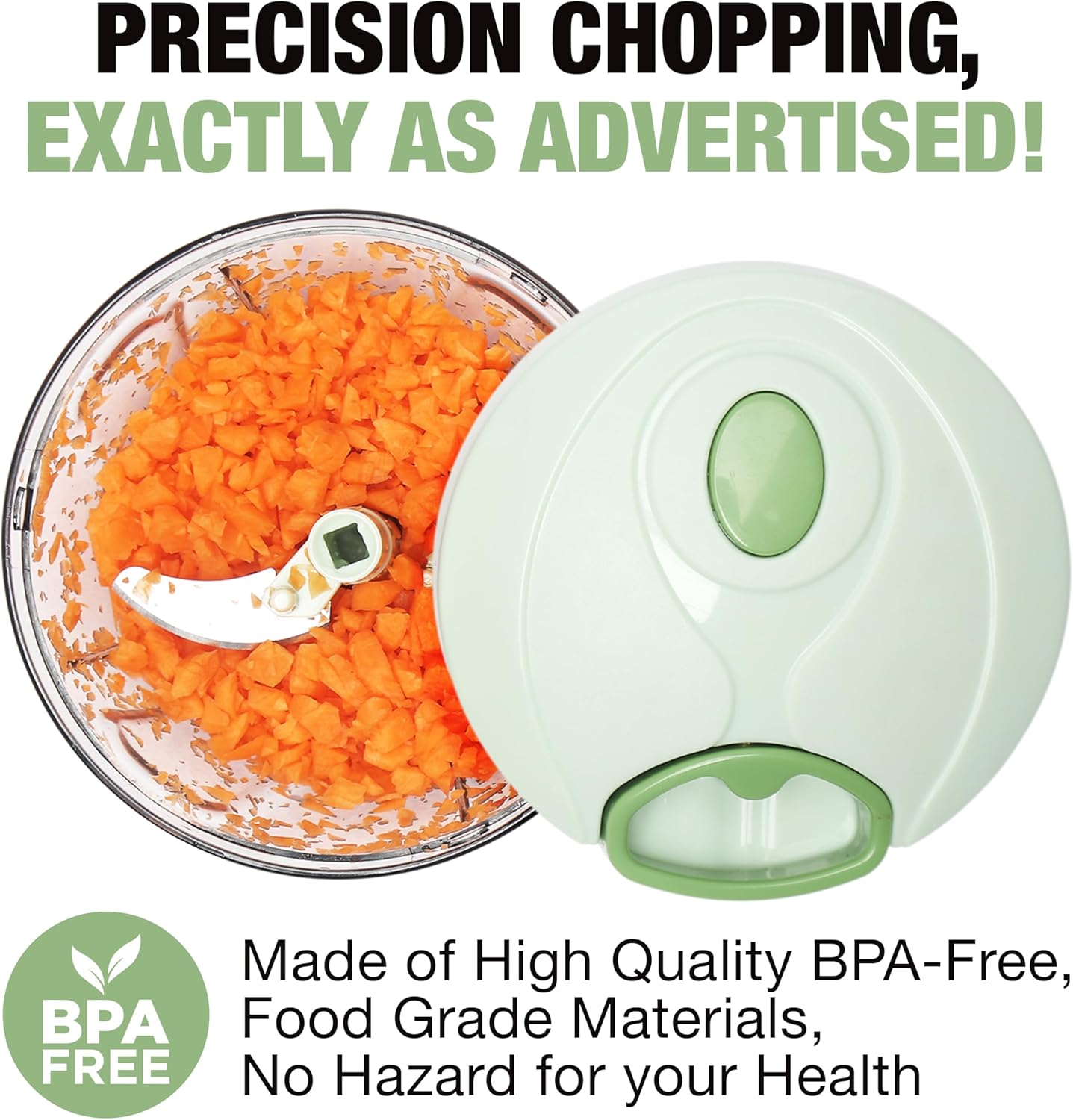 Manual Food Processor - Pull String Hand Chopper for Kitchen - Handheld Vegetable & Salad Cutter - Portable Garlic Mincer & Onion Dicer - Compact BPA-Free Stainless Steel Veggie Slicer - 18 oz