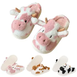Women's Plush Cartoon Cow Slippers Winter Soft and Comfortable Animal Plush Slippers Cute Cow Slippers