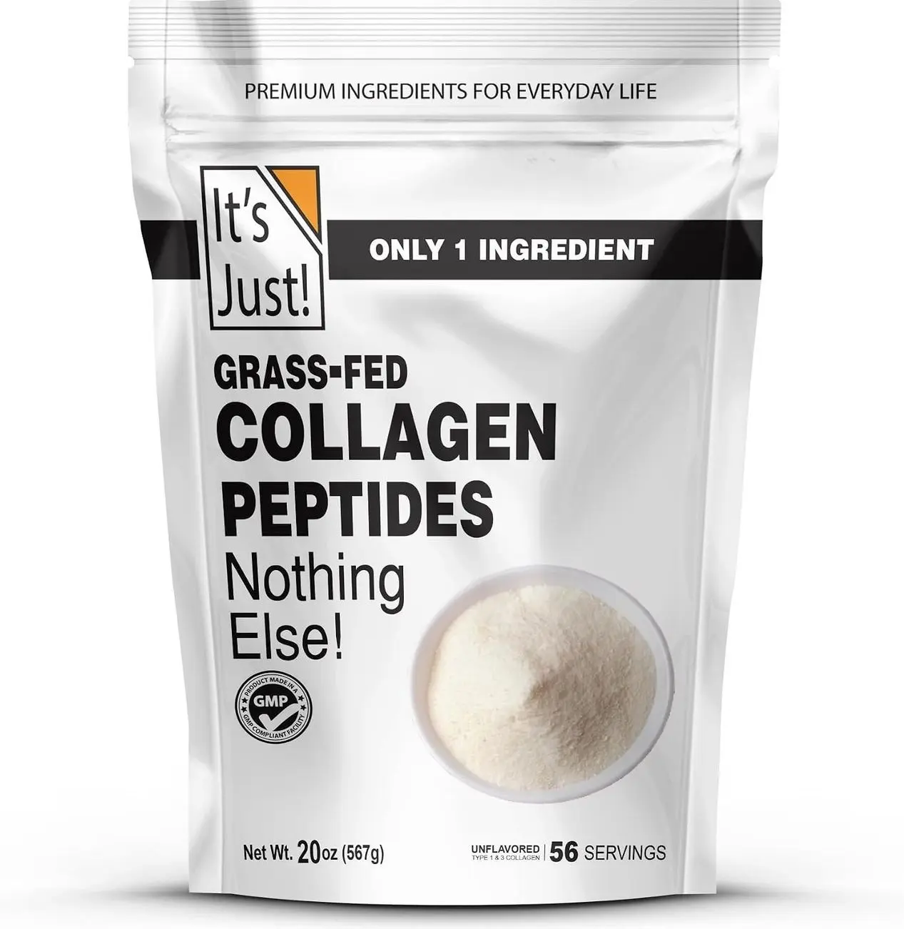 It's Just! - Collagen Peptides (1.25lb) Grass-Fed Protein Powder, Unflavored, GLP-1 Friendly, Heavy Metal Tested by 3rd Party Lab, Type I & III, Hydrolyzed to Dissolve Quickly, 20oz
