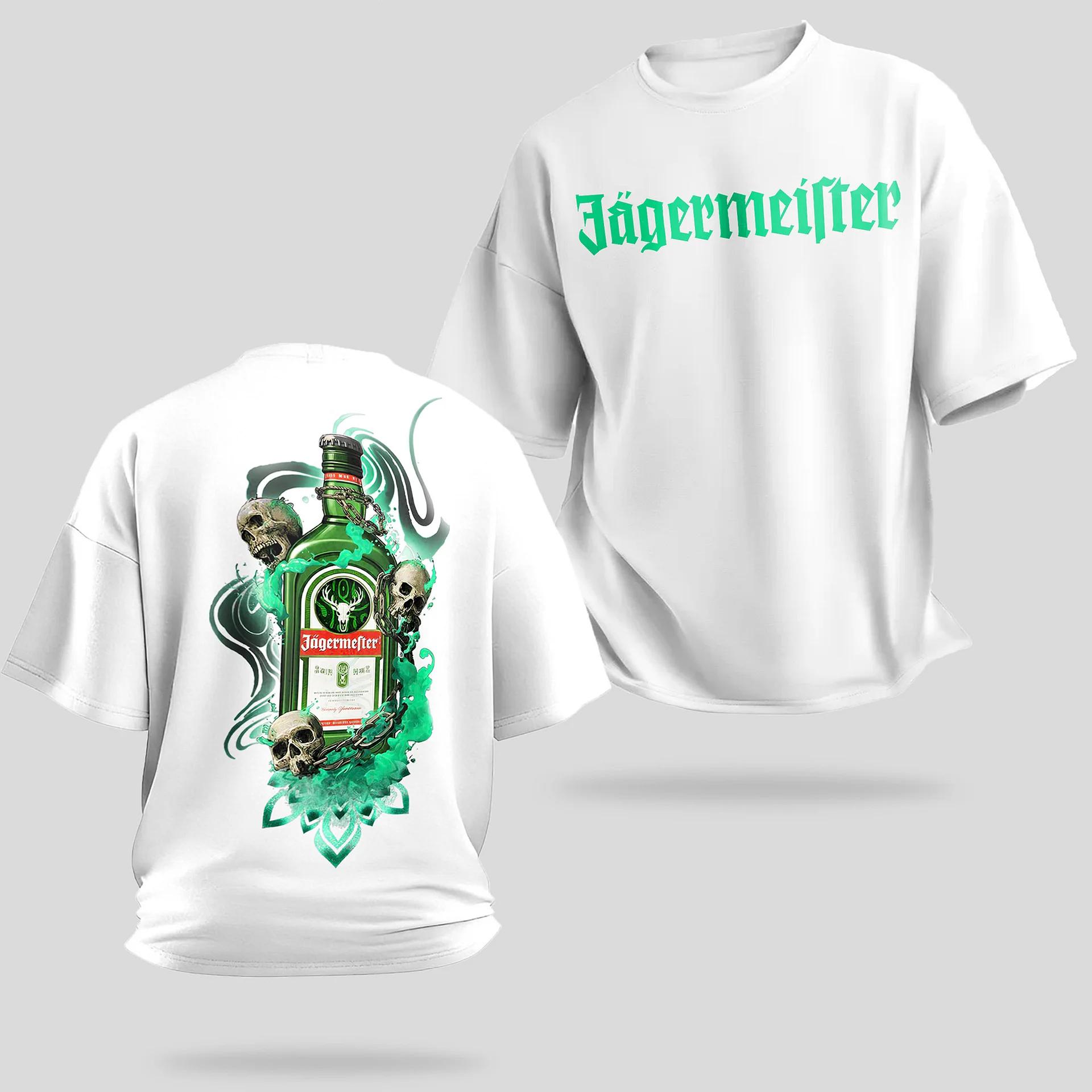 Jägermeister Dark Graphic Tee, Edgy Skull & Neon Smoke Streetwear, Gifts for Husband, for Dad, Streetwear, Casual Menswear Motocross Crewneck