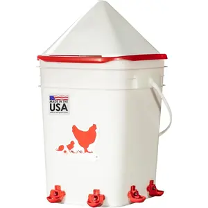5 Gallon Chicken  Plastic Bucket Waterer Set with 4 Horizontal Nipples - Corner Placement