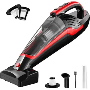 Handheld Vacuum Cordless,  Vacuum Rechargeable with  Filters, Motorized Brush and Multi-Accessories for Carpet, Couch & Stairs, Red, 17.0"X 4.6"X 6.6"