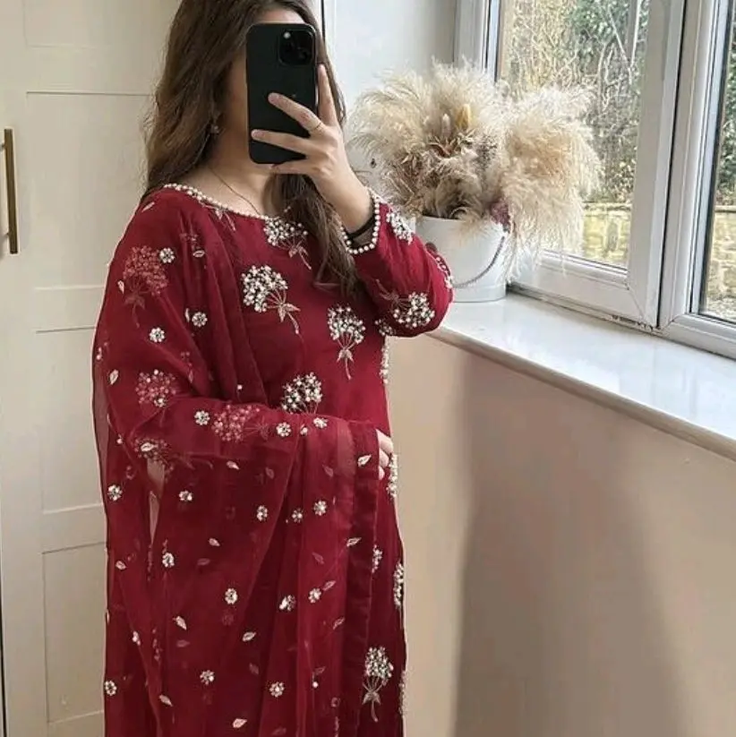 Women's 3-Piece Long Shalwar Kameez Suit for Casual Daily Wear