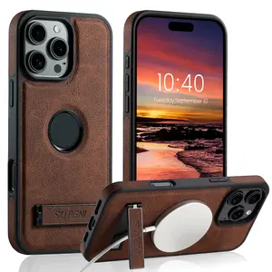SUTENI Luxury Faux Leather Phone Case Frosted Feel Stand Magnet Wireless Charging For iPhone 17 Pro Max 16 Plus 15 Pro 14 13 12 For Unisex Relatives Friends And Elders Holiday Gift