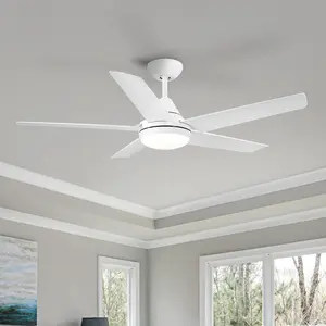 48 Inch Modern Integrated LED Ceiling Fan, White ABS Blade Downrod Mount Fan, 3-Speed Forward Reverse Quiet Motor with Dimmable 24W LED Light, ETL Certified Energy Saving Decorative Indoor Ventilation Lighting Fixture