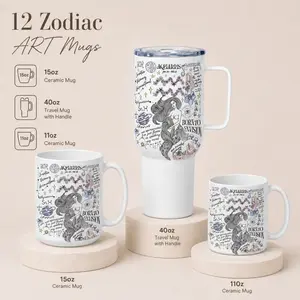 12 Zodiac - Aquarius Zodiac Art Mug – Astrology Coffee Cup, Born to Envision, 12 Zodiac ART Mugs Collection, Horoscope Gift, Travel Mug 15oz, 40oz, 11oz