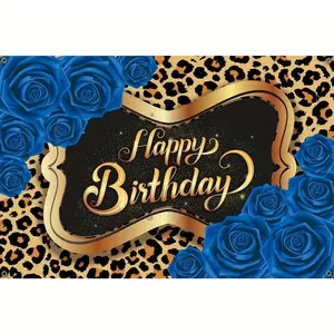 Leopard Print Theme Happy Birthday Backdrop, 3.6x5.9ft Happy Photography Background, Party Banner, Dessert Table Decorations, Photo Props