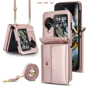 Luxury Crossbody Lanyard Wallet Leather Case For OPPO Find N3 Flip/ Find N2 Flip Credit Cards Slot Shockproof Cover