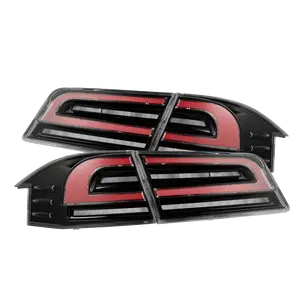 AlphaRex 12-21 Tesla Model S LUXX-Series LED Tail Lights Black Red (With Black Trunk Center Piece Replacement)
