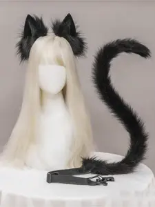 1pc/2pc Sexy Kitty Cat Ear Headband & Cat Tail Set, Handmade Cosplay Cute Cat Ear and Tail Accessory Kit for Festival Parties, Party Event Props.