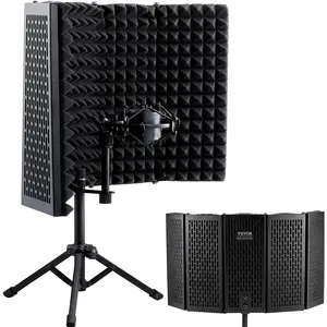 TikTokShopBlackFridayVEVOR 5-Panel, Studio Recording Mic Sound, Pop Filter Tripod Stand and 3/8'' to 5/8 Adapter, for Blue Yeti and Condenser Microphones, Black, Isolation Shield Desktop (AK-V2)