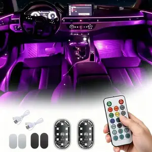 2Pcs RGB Led Aircraft Strobe Lights Multifunctional Car LED Warning Light Waterproof Car Interior Decoration Lamp 4 Lighting Modes Rechargeable Remote Control Wireless Magnetic Ambient Decorative Lamps Accessories for Airplane Helicopter Motorcycle Truck