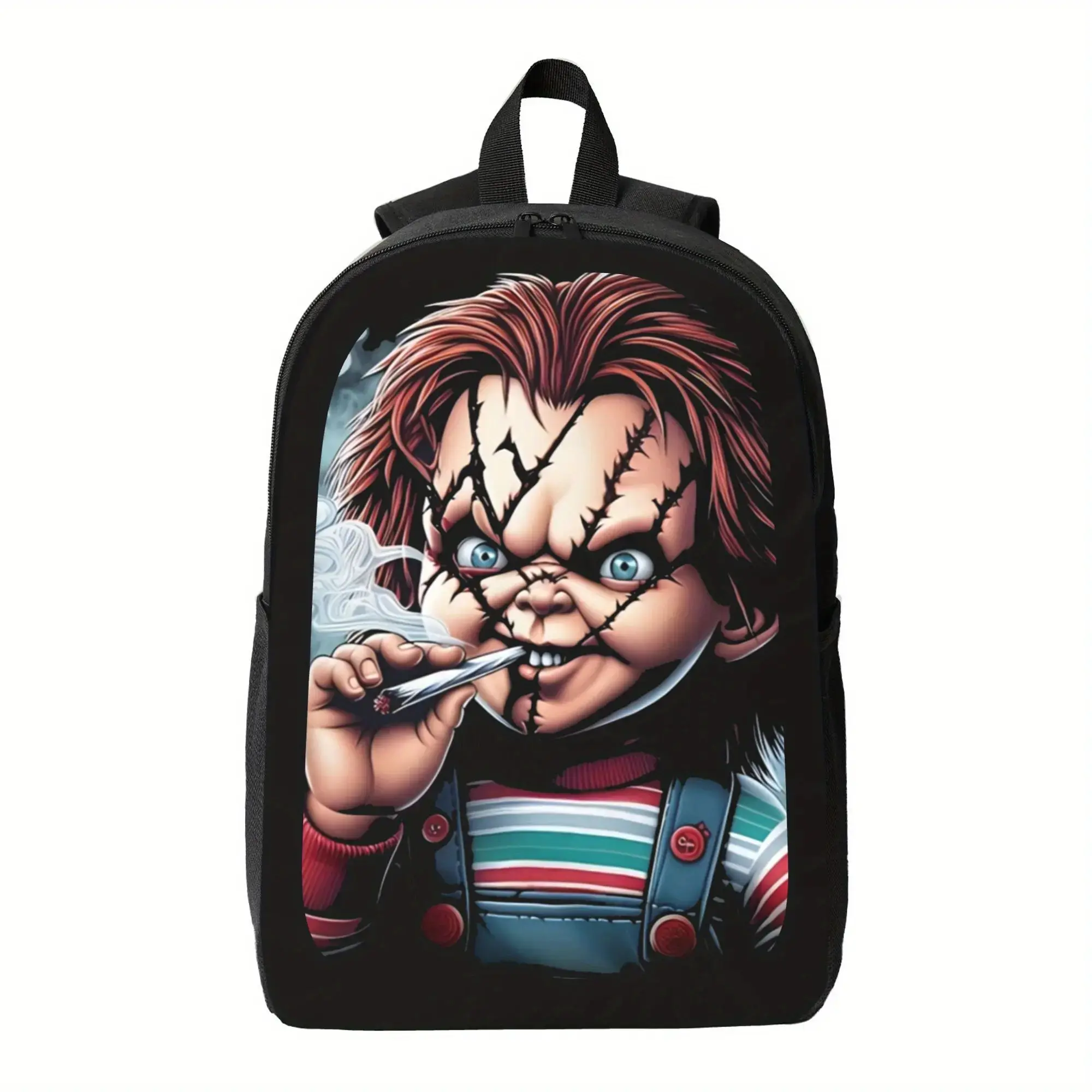 Halloween Horror Vampire Cartoon Graphic Polyester Backpack, Lightweight School Daypack With Adjustable Straps, Breathable Padded Shoulders & Premium Zipper, Stylish Daily Carry Bag For Teens Adults Holiday Party Accessory