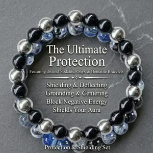 The Ultimate Protection & Focus Trio: Black Tourmaline, Hematite & Blue Fire Agate Bracelet Set – Shield Your Aura, Enhance Clarity | Grounding, Meditation & Study Gift | 8mm Unisex
