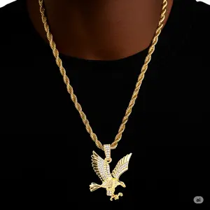 Iced Hip Hop Gold / Silver Plated EAGLE CZ Pendant & 4mm 18" 20" 24" Rope Hip Hop Style Fashion Necklace Jewelry