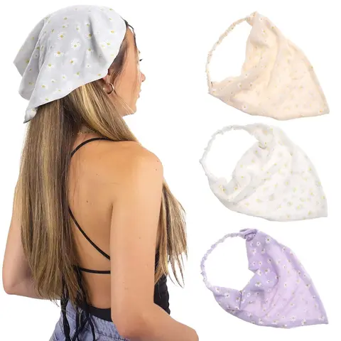 Adult 3PCS Assorted Colored Chic Floral Printed Elastic Chiffon Hair Scarf Set - Lightweight Sheer Scarf Head Wrap, Versatile Headscarf, Fashion Hair Scarves, Assorted Colored Headbands, Adjustable Bandana Headbands, One Size, for Engagement, Anniversary