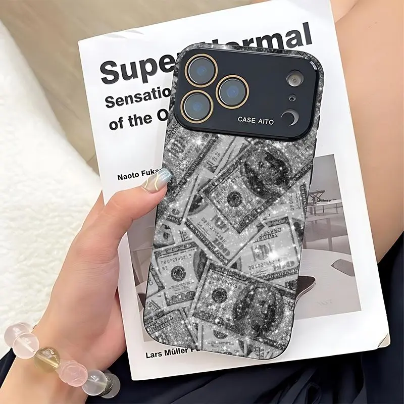 Luxury banknote design phone case. Compatible with iPhone 17 Pro Max, 16 Pro Max, 15 Pro Max, and 14 Pro. Includes lens protection. Also suitable for iPhone 15, 14, 13, and 12. Made of skin-friendly TPU material. A great birthday gift.